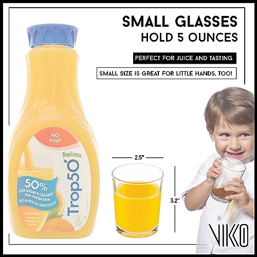 Vikko 5 Ounce Small Juice Glasses, Heavy Base Glassware, Mini Cups For Drinking Orange Juice, Water, Kids Glass Drinking Glasses For Tasting, 5 Oz Juice Glass, Set Of 6 Clear Glass Tumblers #TOP1