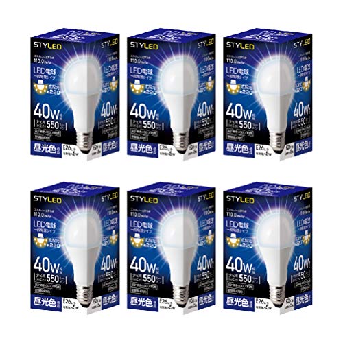 スタイルド LED電球 口金直径26mm 電球40W形相当 昼光色 5W 6個セット 一般電球 広配光タイプ 密閉器具対応 HA4T26D6