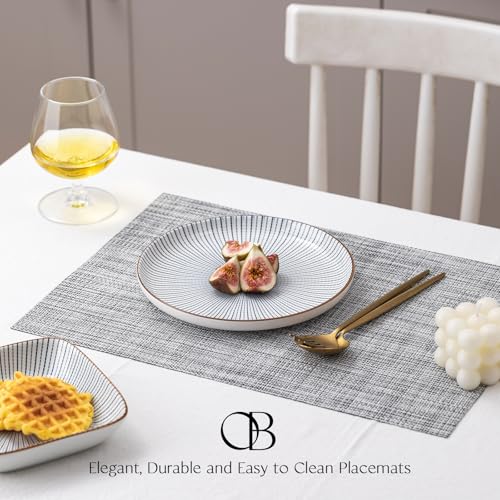 Image of Placemats Set of 4 - Easy Clean Woven Vinyl Placemats for Dining Table, Indoor /Outdoor Place Mats, Washable PVC Table Mats (Gray)