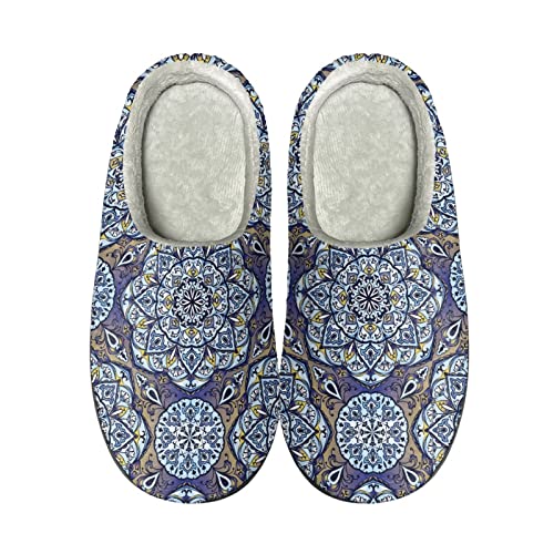 Pantoufles d'hiver fleurs mandala ethniques doublées en flanelle douce