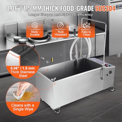 Image of VEVOR Mobile Fryer Filter, 300W Oil Filtration System with 5 L /min Flow Rate, Frying Oil Filtering System with 10 L /min Pump Wheels Oil Hose, 110V /60Hz (58L)
