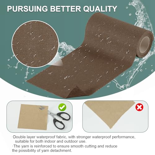 Image of Linen Canvas Repair Tape, 4 inch x 63 inch Brown Waterproof Self-Adhesive Patch for Outdoor Gear, Durable and Weatherproof Fabric Tape for Boat Covers, Tents, Sofas, Sun Shades, Awnings, and Lounge Chairs
