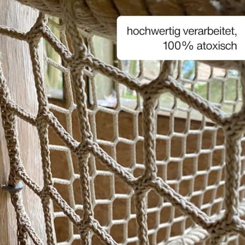 HAMBURGER TAUWERK-FABRIK EST. 1901 Netz, Universal Schutznetz Naturfarben - Breite: 1,5m Meterware (Preis pro Meter) - Made in Germany, Sicherheitsnetz, Balkonnetz, Rausfallschutz, Relingsnetz