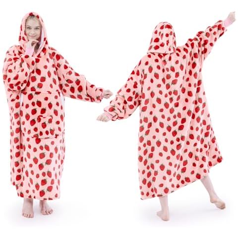 NORD ECO Wearable Blanket Hoodie Oversized Sherpa Fleece Hooded Sweatshirt Blanket with Sleeves,Cozy and Giant Blanket Hoodie Extra Long for Adults Women Winter Gift (Strawberry) Cover