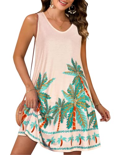 Image of CHICGAL Womens Summer Dresses Casual Sleeveless Loose T Shirt V Neck Sundress Swing Beach Cover Up with Pockets 2026