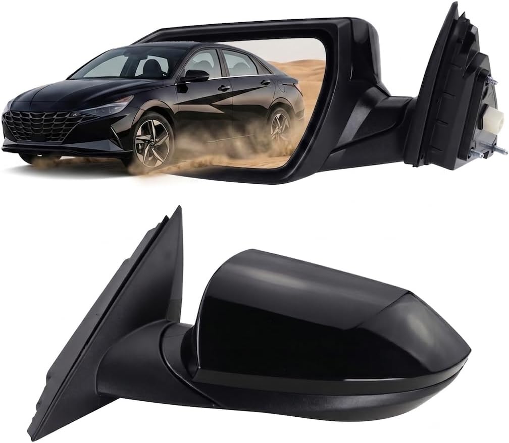 Left Driver Side Mirror Compatible With 2021 2022 2023 2024 2025 2026 Hyundai Elantra With Manual Folding Power Glass Blind Spot Heated Black Replace#87610AB040(7Pins)