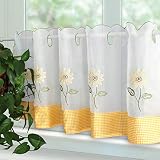 ZHH E-COMMERCE Sunflower Cafe Curtain Pastoral Style Embroidery Classical Curtain Valance Semi-Shadi