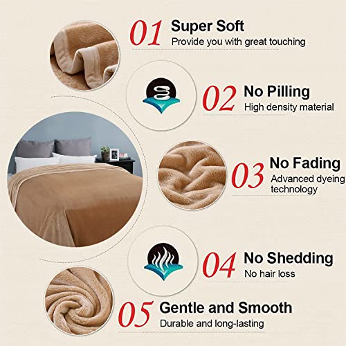 Image of EASELAND Soft Blanket Warm Fuzzy Microplush Lightweight Thermal Fleece Blankets for Couch Bed Sofa,California King 102X108Inch,Camel