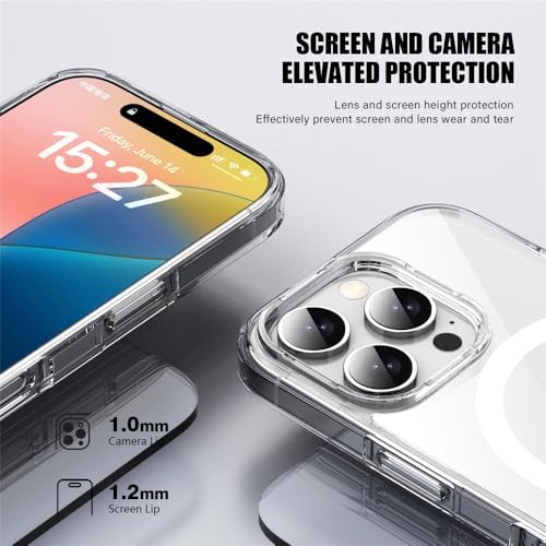 Image of VONZEE Translucent Clear Back Cover Compatible with (iPhone 15 Pro Max Case)(2023), PC Shockproof Scratch Resistant, Non-Yellowing, Support Mag-Safe Wireless Magnetic Charging - White|6.7''