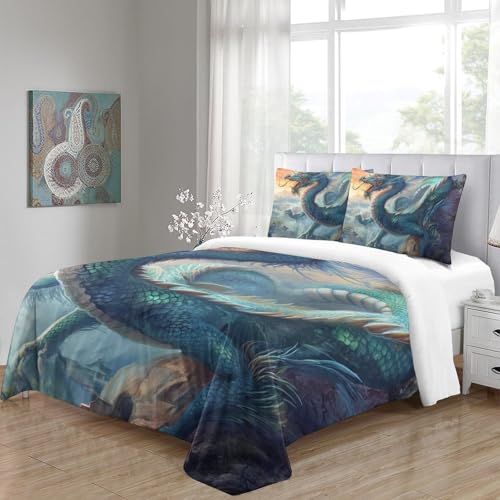 Housse de couette dragon 3D parure de lit enfant ado microfibre fermeture éclair