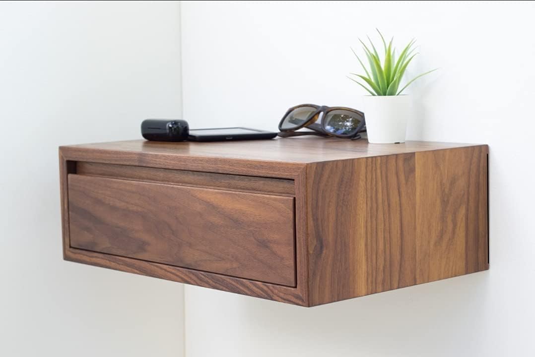 ONIJA Solid Sheesham Wood Floating nightstand with Drawer and Shelf, mid Century Bedside Table, mid Century Modern End Table, nightstand for Bedroom-picture-23