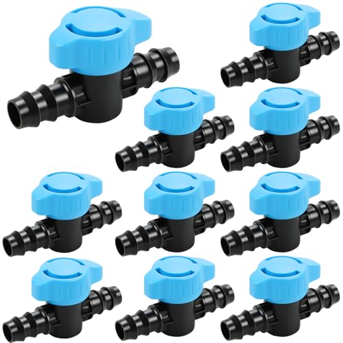 RedChili 10 Pack 1/2 Inch Irrigation Shut Off Valves Drip Irrigation Barbed Shutoff Valve for 1/2 Inch Drip Irrigation Tubing 16mm Shut-Off/On Valve Regulate Water Flow Male x Male