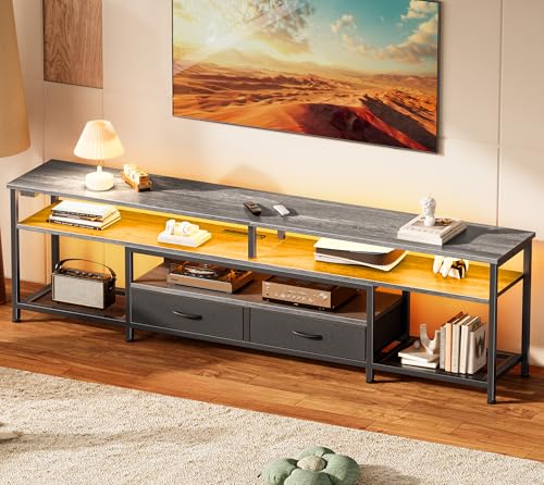 Huuger TV Stand for 75 80 Inch TV, Entertainment Center with Power Outlets and LED Lights, 70.9 Inch...