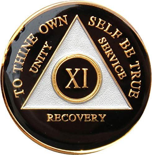 11 Year Black Tri-Plate Alcoholics Anonymous Medallion- AA Sobriety Chip