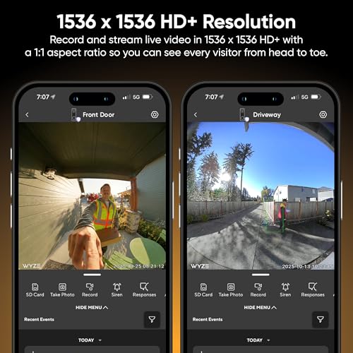 Image of Wyze Battery Video Doorbell Wireless Camera, 1536x1536 HD+ with Color Night Vision, 2-Way Audio, 1:1 Head-to-Toe View, Person /Vehicle /Package Monitor, Wire-Free /Wired Option, 1 Minute Easy Setup