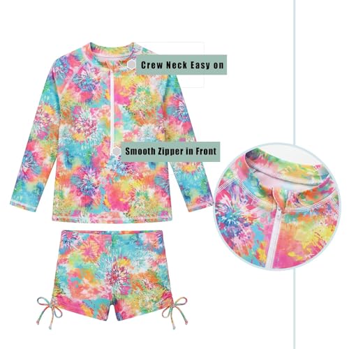 Image of Girls Rash Guard Set for Girls Long Sleeve Swimsuits Hawaiian Two Piece Bathing Suits Swimwear Set