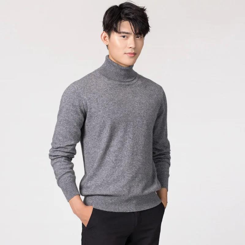 Wool Solid Men's Warm High Neck Knit Loose Long Sleeve Sweater Casual Pullover Sweater3