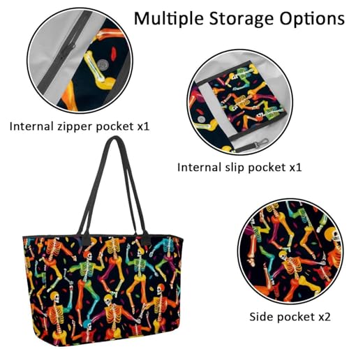 Large Beach Bag for Women, Blue Butterfly Flowers Travel Tote with Pockets Waterproof Shoulder Handbag2