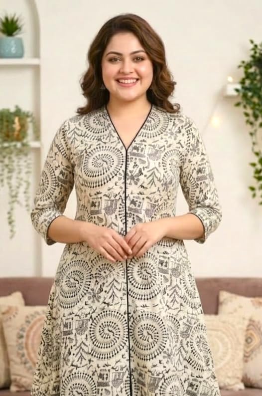 Image of CREATION & YOU Women Plus Size Cotton Printed Kurta with Pant Set | Work /Office Wear Kurta Set for Women
