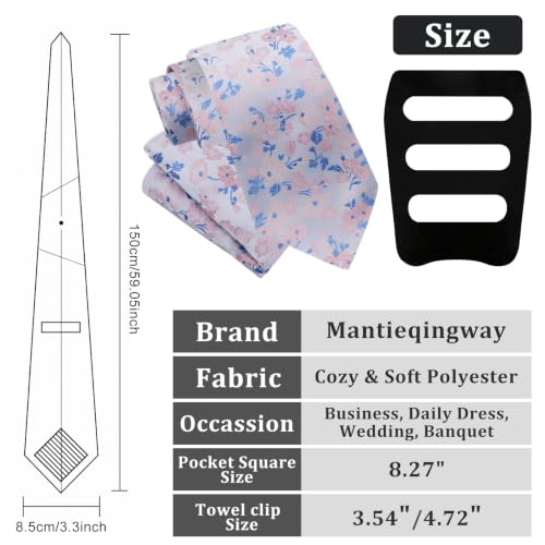 Image of Mantieqingway Floral Ties for Men, 3pcs /set Neck Tie Pocket Square Holder Set for Wedding Business Prom Party Usual