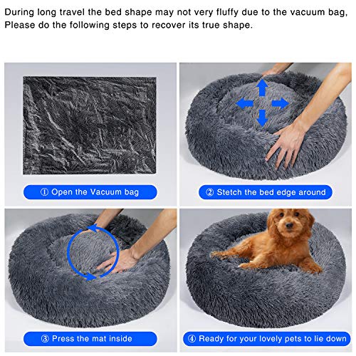 TAMOWA Hundebett, Haustierbett Rund aus Plüsch, Katzenbett flauschig, Welpen Kissen, Tragbare Warme Weiche Bequeme Hundesofa, Donut Kissen für Katzen und kleine Hunde, 60CM, Dunkelgrau