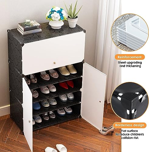 Image of Premium Multipurpose Modular 𝟔 𝐒𝐇𝐄𝐋𝐅 Plastic Shoe Rack for Home with 3 Door | Stackable Organizer | Waterproof & Dustproof | Space Saving Storage for Home, Bedroom & Entryway - Black