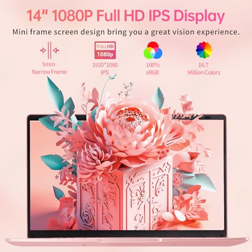 Image of 14 inch Laptop IPS Display,Celeron J4105 CPU(Up to 2.5Ghz),4 Core PC with Cooling Fan,1920 * 1080,Expand for Study (Rose Gold, 8GB+512GB SSD)