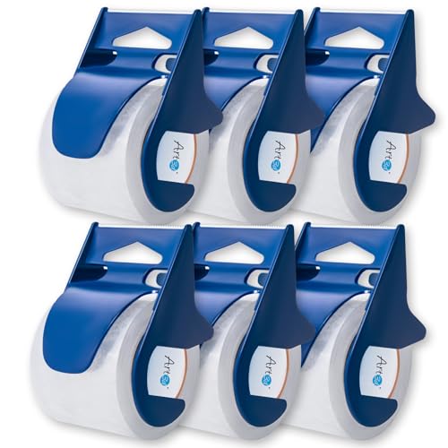 Art3D S11606 1.88 Inch X 30 Yds 𝗘𝘅𝘁𝗿𝗮 𝗟𝗲𝗻𝗴𝘁𝗵 Packing Tape 6 Rolls With Dispensers, Adhesive Carton Sealing Tape cover