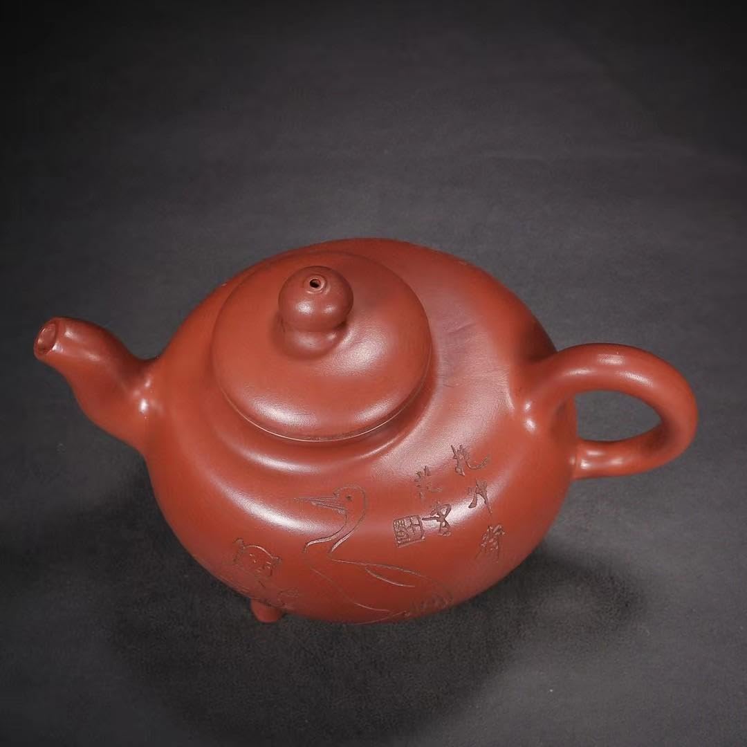 中国古美術・洪壽紫砂壺・原礦清水泥・顧景舟製壺紋・範曾(刻画)・紫泥急須・茶壺 中国古美術・洪壽紫砂壺・原礦清水泥・顧景舟製壺紋・範曾(