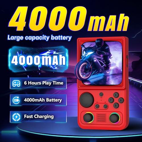 Image of R36TMAX Upgraded Retro Handheld Game Console with 4000mAh Battery, 4.0'' IPS Screen, Retro Gaming Console with Portable Case, Supports WiFi Networked Fighting and OTG (128GB Red)