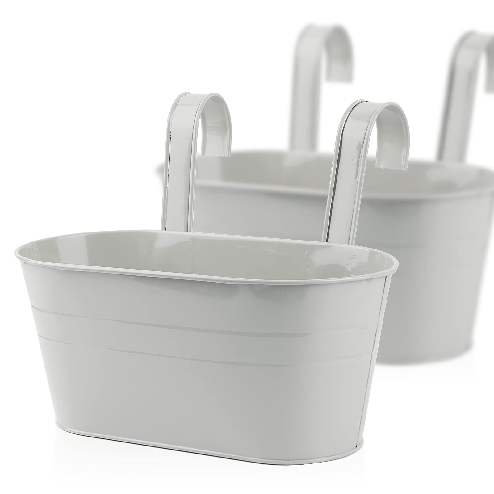 ABSDON 2 PCS Maceta de Metal Colgante con Soporte Extraíble Cubo Macetero Plantador de Color Gris con Gancho Doble Decoración del Balcón Jardín Patio Pared Hogar Terraza con Flores y Plantas