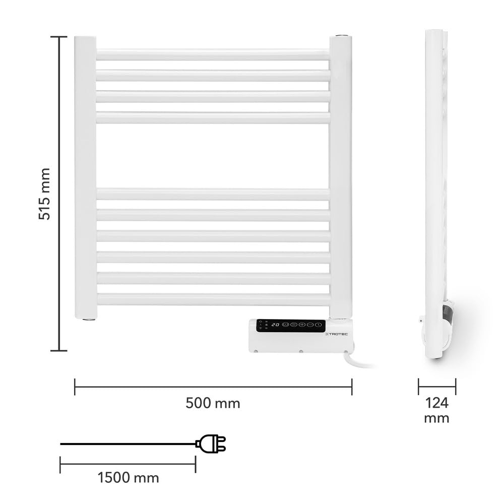 TROTEC Riscaldatore Elettrico per Asciugamani TWH 300 S – Montaggio a Parete, 300 W, Design Moderno a Tubo Piatto, Funzionamento Silenzioso, IPX4, Ideale per il Bagno e il WC degli Ospiti
