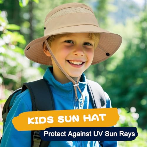 Image of Outdoor Kids Sun Hat for Boys Girls Wide Brim Mesh Bucket Hat UPF 50+ Sun Protection Breathable Summer Fishing Safari Hat