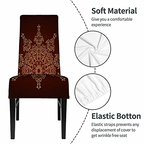 Numland Moroccan Floral Pattern Dining Room Chair Covers Luxury Gold Lace Elegance Ethnic Blossom 1 Pack Short Stretchable Polyester Removable Washable For Home Kitchen Restaurant Banquet #TOP3