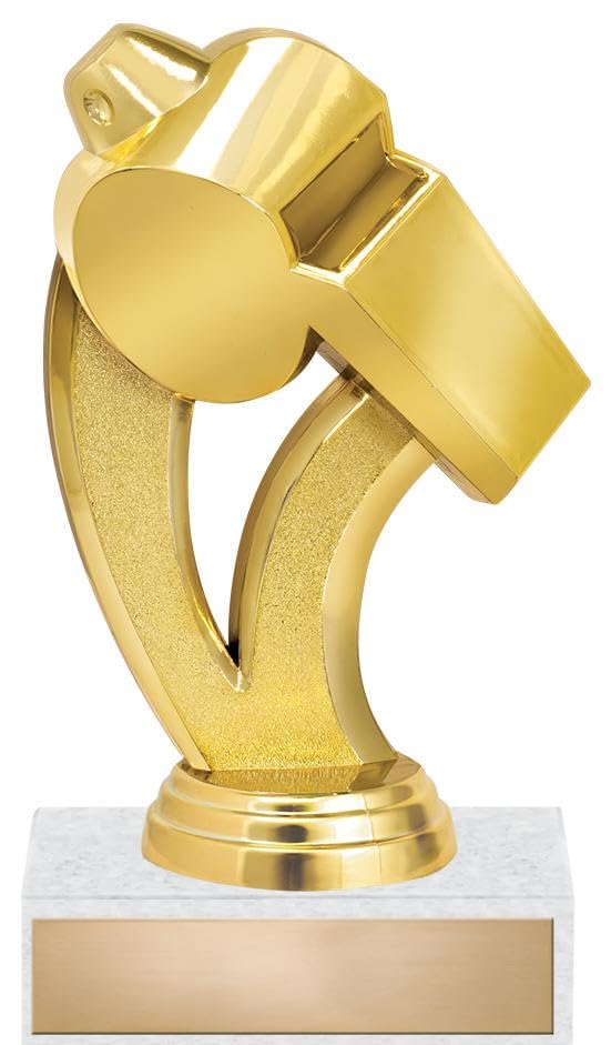 Crown Awards Coach Whistle Trophy, 5.75" Gold Award On White Marble Base - Add Your Own Engraving Prime