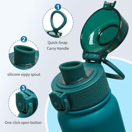 Image of GOPPUS Insulated water bottle 20 oz Stainless Steel Water Bottle BPA-Free Sports Water Bottles, Great for Travel,Silicone Spout Lid- Leak & Sweat Proof with Anti-Dust(blue green)