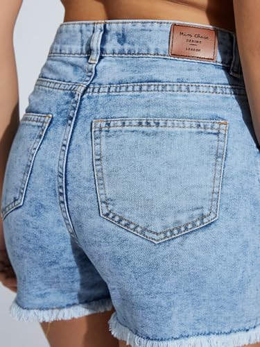Image of Miss Chase Women's White Regular High Rise Clean Look Regular Stretchable Denim Shorts