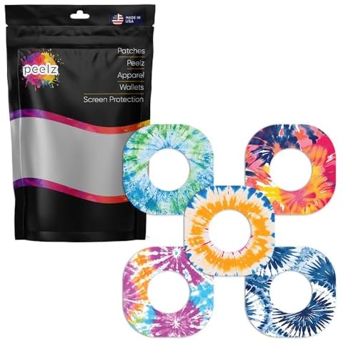 Peelz Dexcom G7 Adhesive Patches Designed for The DEXCOM G7 and Stelo Waterproof & Sweatproof Adhesive for 15 Days, Sensitive Skin Diabetic Patches for Glucose Monitor Cover Pack of 15 (Tie-Dye) Cover