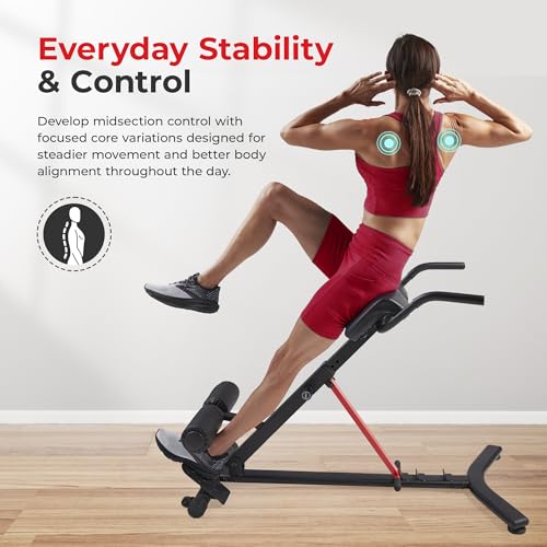 Image of Sunny Health & Fitness Foldable Roman Chair, Back Hyperextension Bench | Adjustable Height, Folds Flat for Storage, Built in Dip Station, Targets Back, Abs & Core, Crunches & Back Extensions