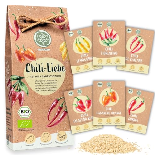 Bio Chili Samen Set – 6 milde bis extrem scharfe Bio Chilisamen in samenfester Qualität | von der scharfen Habanero bis hin zu bunten und alten Chilli Samen Sorten – Peperoni Saatgut