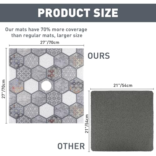 Image of Square Shower Mat Non Slip: 27 x 27 Inch Large Shower Mats with Drain Hole in Middle - PVC Loofah Anti Slip Shower Floor Matt for Inside Shower