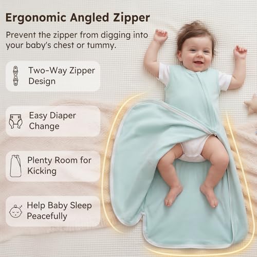 Image of Baby Sleep Sack 18-24 Months 0.5 Tog Baby Wearable Blanket 100% Cotton Sleeping Sack with 2-Way Zipper for Toddler Infant White Green Excavator