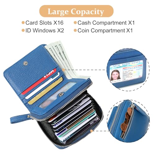 Image of Genuine Wallet Women RFID Blocking Card Holder, Small Leather Womens Wallet with Zipper ID Window Coin Pocket