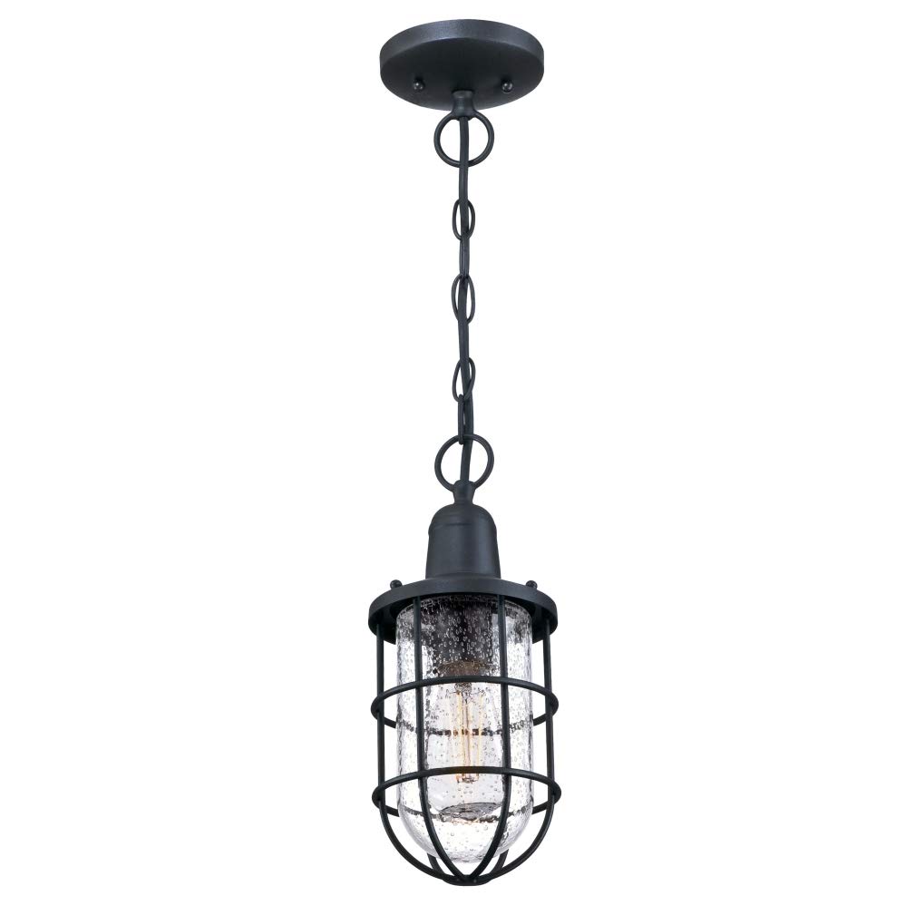 Westinghouse Lighting 6334840 Luminaire suspendu d'extérieur Crestview à une lampe, finition en noir texturé avec verre granuleux clair