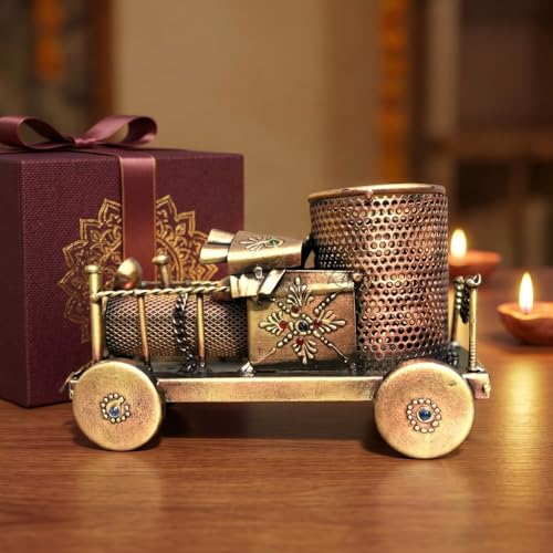 Image of Engine Showpiece for Office Table Decor, Bronze Metallic Train Miniature for Corporate Gifting, Desk Decoration and Home Wedding Lighting Ornament (12x13x21 CM)