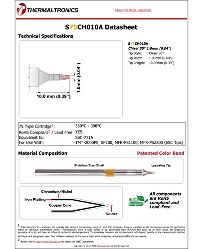 Image of Thermaltronics S75CH010A Chisel 30deg 1.0mm (0.04in) interchangeable for Metcal SSC-771A