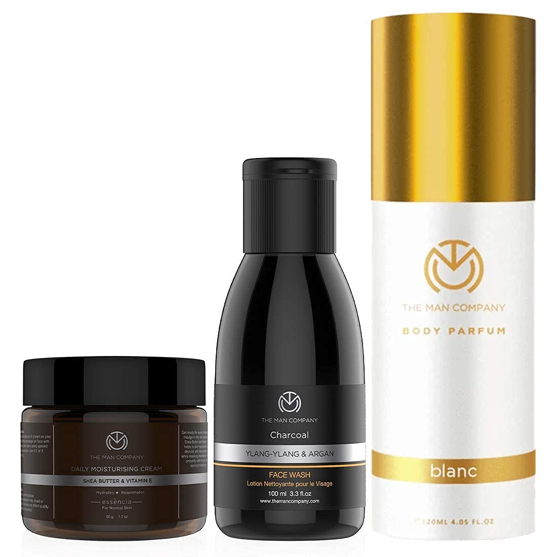 The Man Company Classic Daily Face Care Kit | Charcoal De Tan Face Wash, Daily Moisturising Face Cream, Blanc Deodorant for Men | Gift Pack of 3