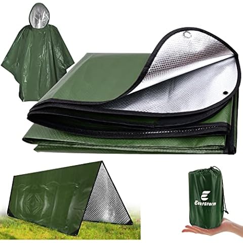 E EASTSTORM 210×150cm Verdickter Notfalldecke Schlafsack Survival Biwaksack Rettungsdecken Plane Wasserdicht Thermodecke Tarp Zeltplane und Notfall Regenponcho Ultraleicht Kälteschutz für Camping Cover