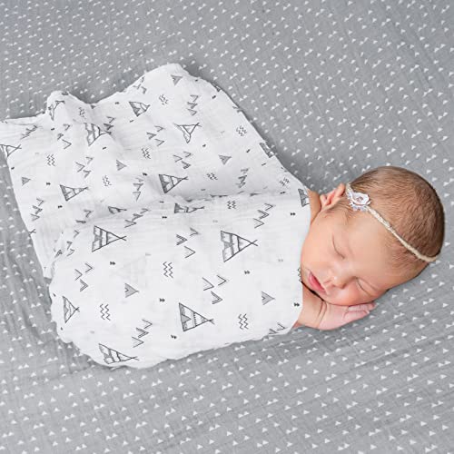 Phf 4 Pack 100% Cotton Baby Muslin Swaddle Blankets, 4 Pack Super Soft Breathable Comfy Baby Swaddle Wrap Set, Receiving Blanket For Infant Baby Boys Girls, Tent Tribal/Arrow/Triangle/Wave #TOP1