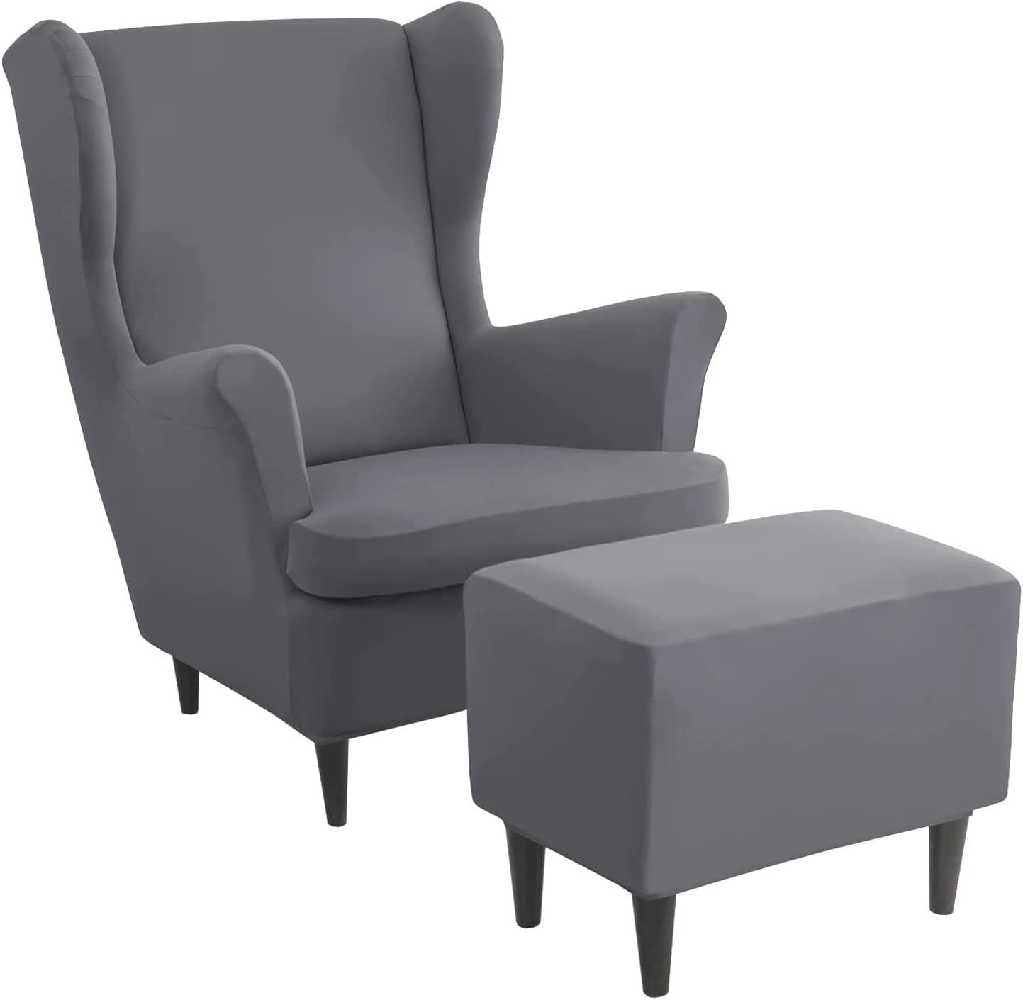 Aqigr #9 Stretch Wing Chair Cover Set, 2 Piece Wing Chair Slipcover With Ottoman Cover Wingback Chair Cover Jacquard Wingback Chair Slipcover Footstool Protector Covers For Dogs (Color : )